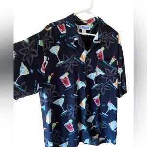 Utility Vintage Black Button Down Party Cocktails Hawaiian Shirt Men’s Size L